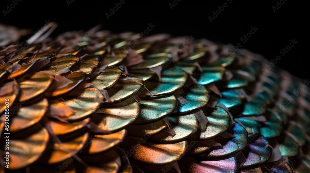 Poster a close up of a metal object with many colors on the top of it and a black background with a black l