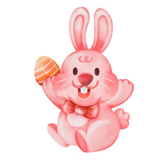 Watercolor bunny with easter eggs.