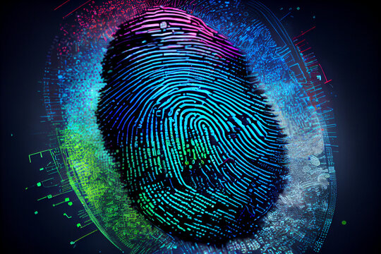 Fingerprint scanner, cyber fraud protection, secure digital life concept.