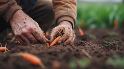 Hands picking carrots from their crops