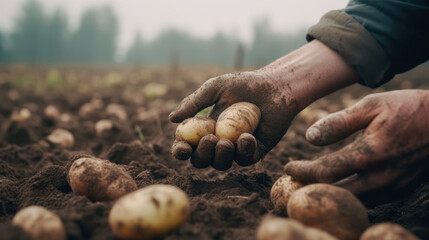 Hands picking potatoes from their plantations