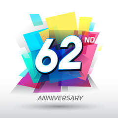 62nd Anniversary with confetti and celebration background