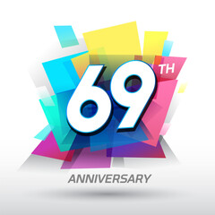 69th Anniversary with confetti and celebration background