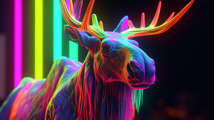 Colorful elk in neon light