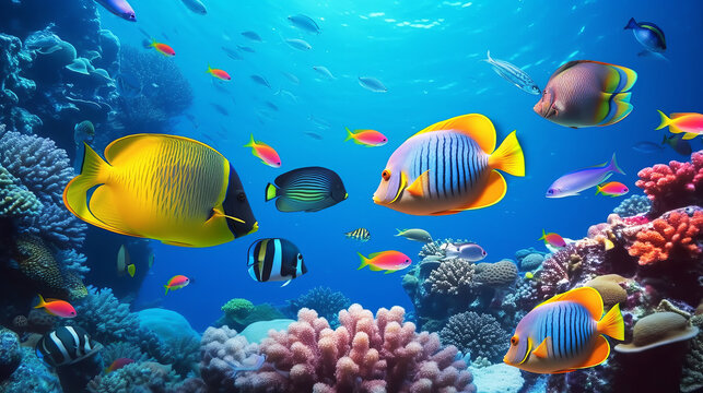 colorful fish and corals underwater.