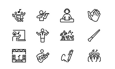 performing icon set black and white vector outline style eps8