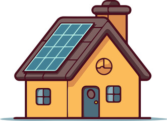 Modern and environmentally friendly house that uses solar panels and renewable energies, vector image isolate on white background. Concept of sustainability and care for the environment