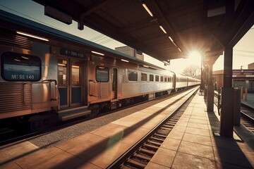 Obraz premium Modern Train at Station, Showcasing Efficiency and Convenience of Public Transport, Generated by AI