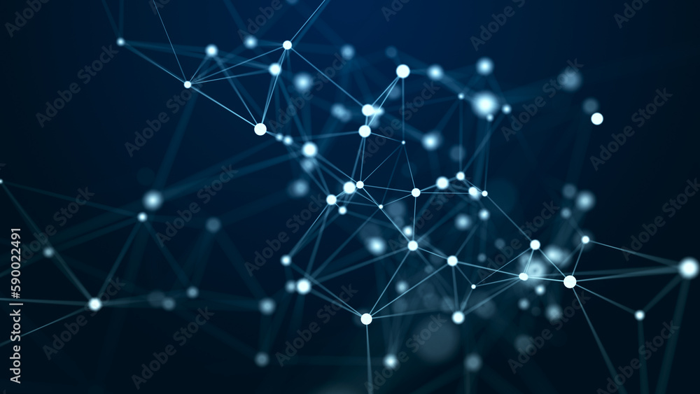 Fototapete Big data visualization. Network connection structure with chaotic distribution of points and lines. 3D rendering.