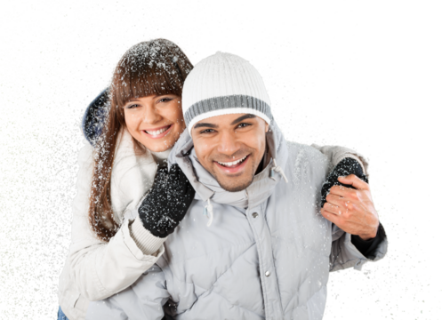 Happy couple posing in winter - Powered by Adobe