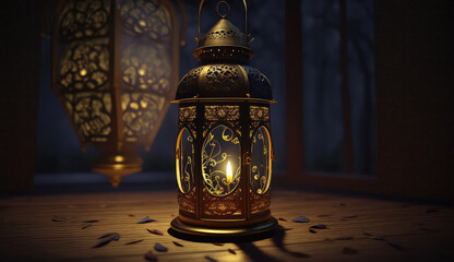 Arabic Glowing lantern of Ramadan celebration background illustration Generative AI