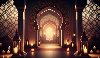 Ramadan Islamic Mosque Interior inside beautiful structured, Ramadan Kareem Generative AI