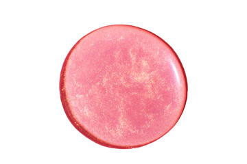 Large rose gold drop. Or liquid pink with sparkles. Isolated on a white background. Laboratory, chemistry, cosmetics, glitter.