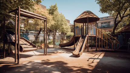 Fototapeta na wymiar Playground kid zone in a school. generative ai