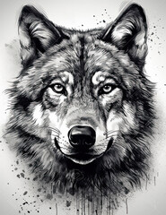 Fototapeta premium Wolf Face Illustration, Sketch, Majestic, Graphical Resource, Logo, T Shirt, Graphic Design. Generative AI