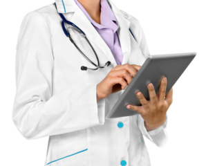 Young cute woman doctor isolated on white background