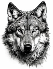 Wolf Face Illustration, Sketch, Majestic, Graphical Resource, Logo, T Shirt, Graphic Design. Generative AI