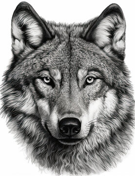 Wolf Face Illustration, Sketch, Majestic, Graphical Resource, Logo, T Shirt, Graphic Design. Generative AI