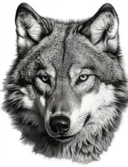 Wolf Face Illustration, Sketch, Majestic, Graphical Resource, Logo, T Shirt, Graphic Design. Generative AI