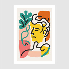 matisse style illustration Vector minimalistic illustration of a man's face. Contemporary art collage.