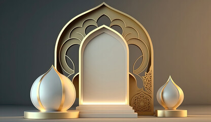 Ramadan Beautiful Islamic Podium, Product Display, Stage, Mosque Ai Generative 