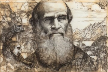 Naklejka na ściany i meble Charles Darwin. Concept of science and evolution. Generative AI