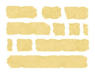 Collection of adhesive tape pieces on transparent background