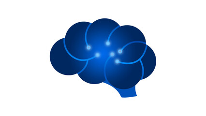 Drawing of a human brain with electronic circuits representing artificial intelligence. AI learning and generating images and answers from the database.