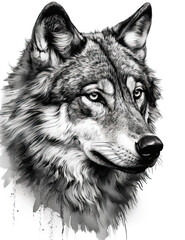 Wolf Face Illustration, Sketch, Majestic, Graphical Resource, Logo, T Shirt, Graphic Design. Generative AI