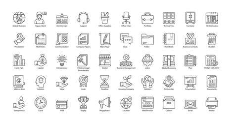 Essentials Thin Line Icons Office Hardware Workplace Icon Set in Outline Style 50 Vector Icons in Black