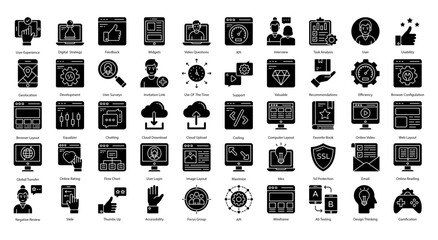 User Experience Glyph Icons UX Web Interface Icon Set in Glyph Style 50 Vector Icons in Black