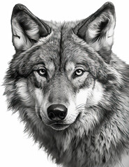 Wolf Face Illustration, Sketch, Majestic, Graphical Resource, Logo, T Shirt, Graphic Design. Generative AI