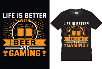 Video Gaming Design for a Gamer Perfect Beer T-Shirt design Vector template typography grunge vector gaming fashion and creative video game controller t-shirt design, Prints,poster, banner