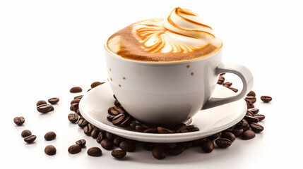 Cup of coffee on white background. Breakfast aroma drink over white background. Generative AI.