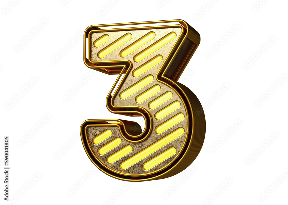 Aufkleber golden retro neon font digit number 3. beautiful typography for the creation of titles, ad headers a