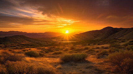 Obraz premium Stunning sunset view of landscape from the top of a mountain - Generative AI