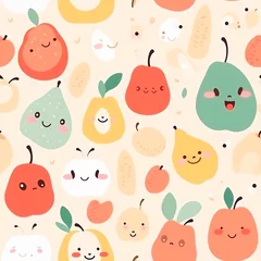 Fotobehang Seamless background of fruits in the style of kawaii. © index74