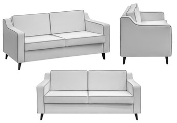 Sofa for office or home. Isolated from the background. In different angles. Interior element