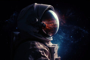 Silhouette of an astronaut on the edge of space, exploring the cosmos