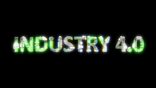 cybernetical text INDUSTRY 4 0 with chromatic aberrance and glitch effects, isolated
