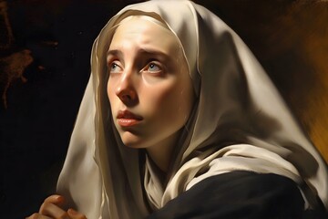 Saint Catherine of Siena, painting illustration. Generative Ai. St. Catherine is a famous catholic saint. - obrazy, fototapety, plakaty