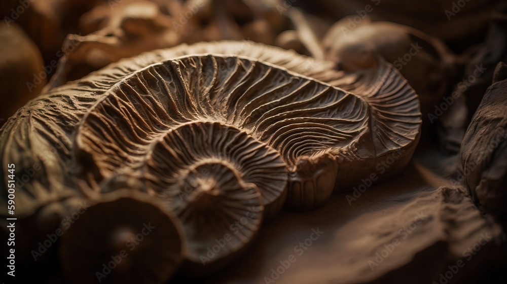 Aufkleber a close up of a group of mushrooms on a table top with other mushrooms in the background and a blurr