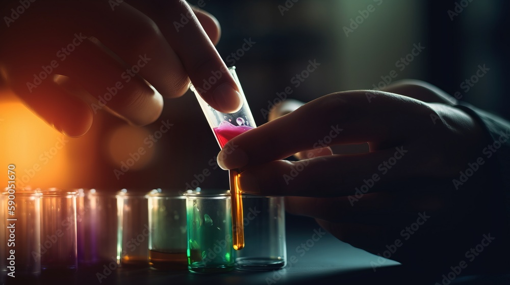 Aufkleber a person is putting a substance in a test tube in a row of test tubes in front of a row of test tube
