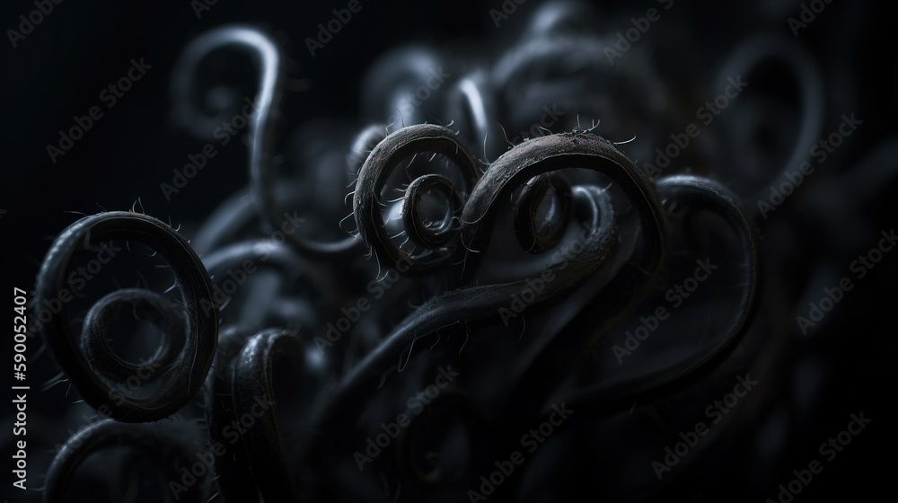 Poster a group of metal spirals in a dark room with a black background and a black background with a black 