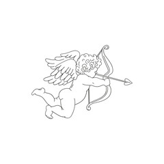 Classic Valentines Day Cupid shoot a bow with arrows vector illustration isolated on white. Linear aesthetics Love Amur print for 14 February holiday.