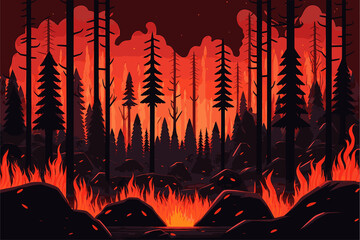 Artistic representation of forest fire. Generative AI technology.	