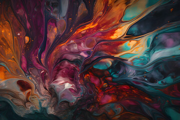 Fluid Art. Abstract colorful background, wallpaper, texture. Mixing paints. Modern art. Generative AI