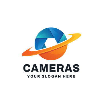 Camera Planet Logo Vector Icon Illustration