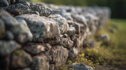 Fototapeta na wymiar a close up of a stone wall with plants growing out of the top of the wall and rocks on the bottom of the wall and bottom of the wall. generative ai