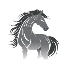 Naklejka na ściany i meble a black and white horse with long hair on its head and tail, standing in front of a white background, with a shadow of the horse's head. generative ai